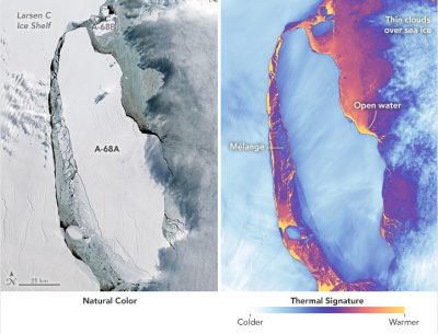В NASA показали снимок магаайсберга, отколовшегося от ледника Ларсена