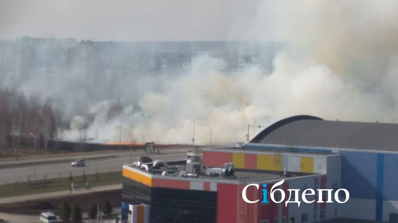 В Кемерове горит трава, в опасности новый теннисный центр