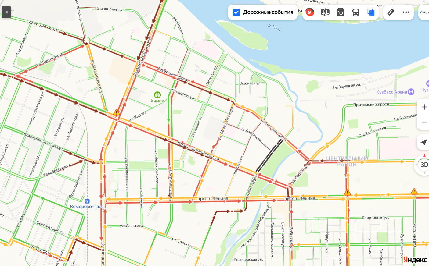 Пробки в кемерово сейчас карта