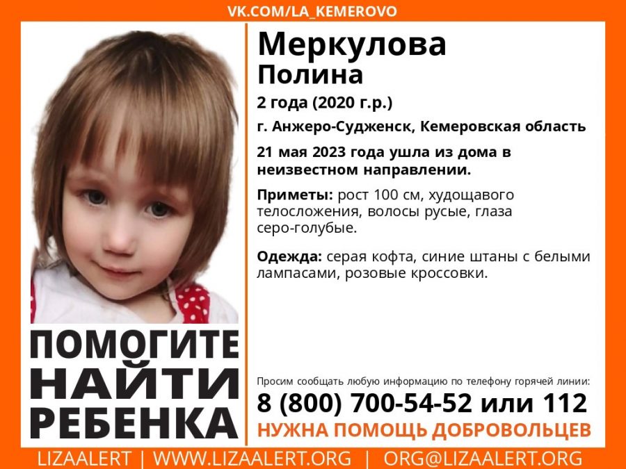 В Кузбассе пропала ещё одна двухлетняя девочка