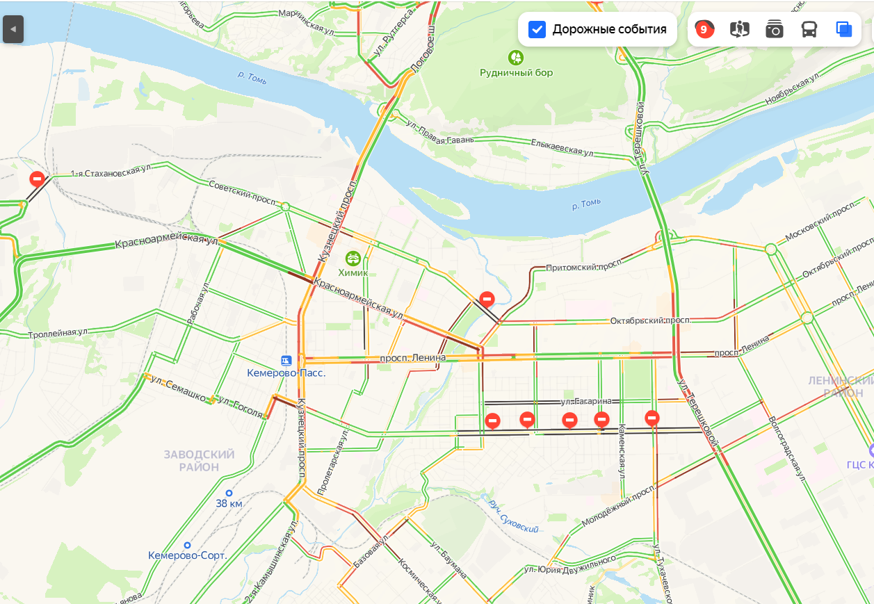 Пробки в кемерово сейчас карта