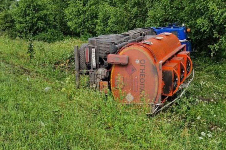 Внезапная лошадь заставила опрокинуться грузовик на кузбасской трассе